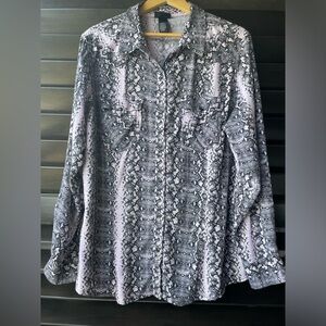 Wrangler Retro Long Sleeve Snap Western Snakeprint Pink Black Shirt XXL